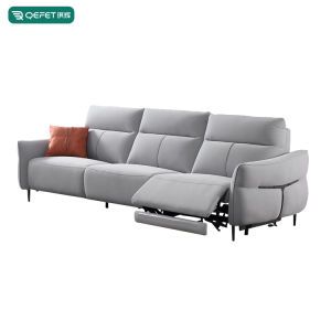 Modern Home Furniture Gray Velvet Fabric Three Seater Power Electric Function Couch Living Room Sofa
