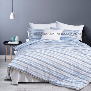 Bedding Set 100% Cotton Slub Yarn Stripe Comforter Set with 2 Shams