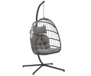 Wicker Rattan Basket with Stand Hanging Egg Hammock Garden Swing Chair