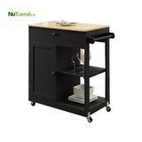 Portable Movable Rolling Kitchen Trolley Solid Rubber Wood Top Kitchen Island Cart