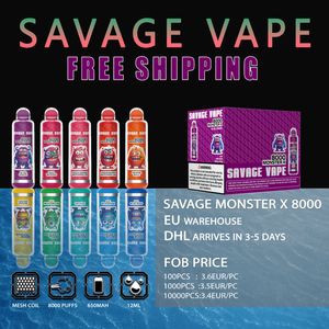 Savage Monster X 8000 Puff 9000 15000 18000 20000 Electronic Cigarette Wholesale Shisha Flavour Hookah Randm Tornado Adalya EU Warehouse Disposable Vape