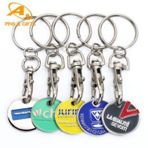High Quality Custom Supermarket Trolley Holder Personlized Key Ring Trolley Design Cartoon/Cute Pattern Color Infilled Caddy Retractable Keychain Token Coin