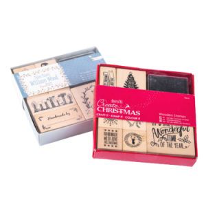 Custom Creative Cute Cartoon Christmas Embossing Logo Wooden Rubber Ink Stamp Sets