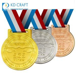 Free Design Bulk Cheap Custom Metal Embossed 3D Gold Silver Copper Plated Winner Award Swimming Sports Medal for Kids