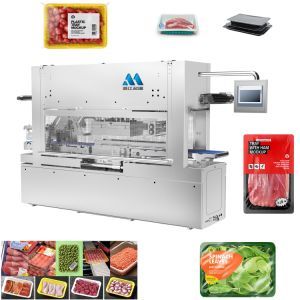 High Speed Automatic Nitrogen Vacuum Packaging Food Tray Sealing Machine for Fruit, Vegetables, Meat, Fresh Food, Beef, Chicken Meat, Fish Packing