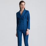 New Style Sky Blue Color Double Breasted Notch Lapel Ladies Coat Pant Suits Mtm