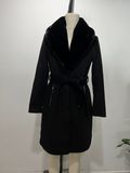 Black Wool Mix Longline Coat with Faux Fur Collar