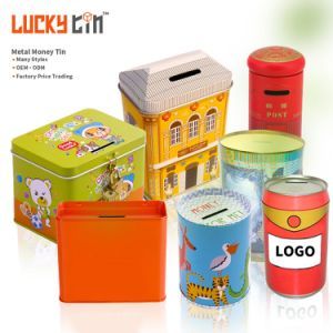 Wholesale Custom Child Tinplate Coin Storage Container Saving Tin Can Packaging Piggy Bank Metal Money Box with Lock and Key