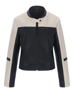 Ladies Color Mixed Faux Leather PU Jacket Women PU Leather Jacket
