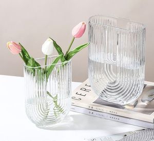 Glass Factory Supply Nordic Glass Embossed Vase for Home Decor