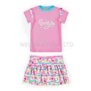 Pretty Girls Skirt and T-Shirt Ruffle Edge Swimwear Set