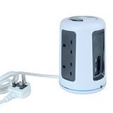 230V 6 Way UK Smart Tower Extension Lead with USB Charge Station & BS Plug Tower Power Strip