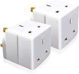 Extrastar 2 Way Double Block Mains Adaptor, 3 Pins Socket Splitter Extension UK Plug, 13A Fused Wall Adaptor Power Extender for Laptop