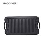 M-Cooker Pre-Seasoned Roasting Pan BBQ Grill Cast Iron Grill Griddle Pan