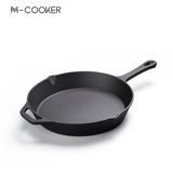 M-Cooker Wholesale Custom Round Cookware Frying Pan Pre-Seasoned Cast Iron Skillet with Long Handle