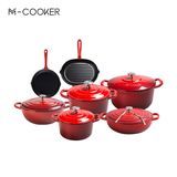M-Cooker Custom Enamel Cast Iron Cookware Set Pan Red Enameled Cast Iron Pot