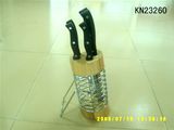 5pcs Bird Shape Handle Knife Set in A Wire and Wooden Block (KN23260)