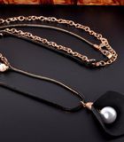 Black Fabric Flower Petal Pearl Design Long Statement Necklace Accessories