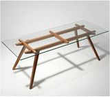 Hot Sale Wooden Base Glass Dining Table