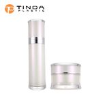 Tinda (Guangzhou ) Plastic Enterprise Stock 15g 30g 50g 15ml 30ml 60ml 120ml Cosmetic Round Shape Pearl White Acrylic Jar Container Acrylic Pump Bottle