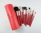 12PCS Red Make up Brushes with Cylinder