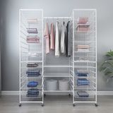 Contemporary Modern Simple Closet Wire Basket Kits Organizer White Powder Coating Closet Kits with 8 Rotating Wheels