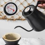Pour Over Kettle with Thermometer Gooseneck Coffee with Wooden Handle for Home Office Cafe