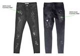 2018 Summer Destroyed Ladies Jeans with Printed Women′s Trousers Black Color