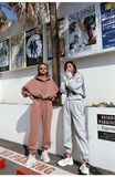 2021 Autumn Winter Jogger Jumpers Gym Custom Workout Velvet 2 Piece Women Set Crop Top Oversize Hoodie Women Sweatshirt