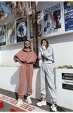2021 Autumn Winter Jogger Jumpers Gym Custom Workout Velvet 2 Piece Women Set Crop Top Oversize Hoodie Women Sweatshirt
