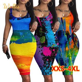 Dropshipping Digital Printing Women Tank Dress Elegant Sleeveless Bodycon Sheath Casual Slim Dress