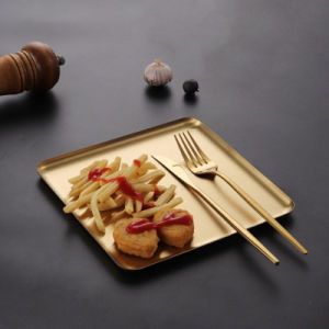 Stainless Steel Square Plate Korean Barbecue Kitchen Tray Prepared Dishes Golden