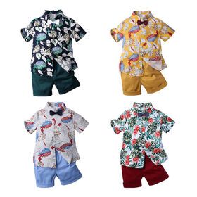 Wholesales Children Clothing Sets Boys Floral Shirt Shorts 2Pcs Suit For Summer