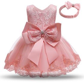 Infant Clothing Birthday Pageant Party Embroidery Formal Lace Baby Dress Flower Girl Dress With Big Bow kids summer clothing