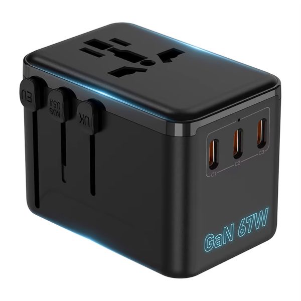 OULIYO 2025 Hot selling 67W GAN world international universal travel power adapter mobile accessories USB 2500W PD + TYPE C