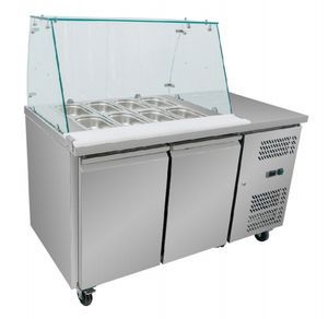 Commercial Kitchen Pizza Prep and Display Counter Refrigerator with Worktable