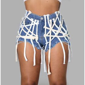 Drop shipping Straps Stretchy Denim Shorts Women's Summer Jeans For Ladies Short Pants New Arrivals denim jean shorts for ladies