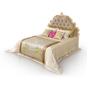 Luxury Antique Bedroom Furniture Set King Size Wooden Bed Hand Carved Fabric Headboard Solid Wood Bed Frame