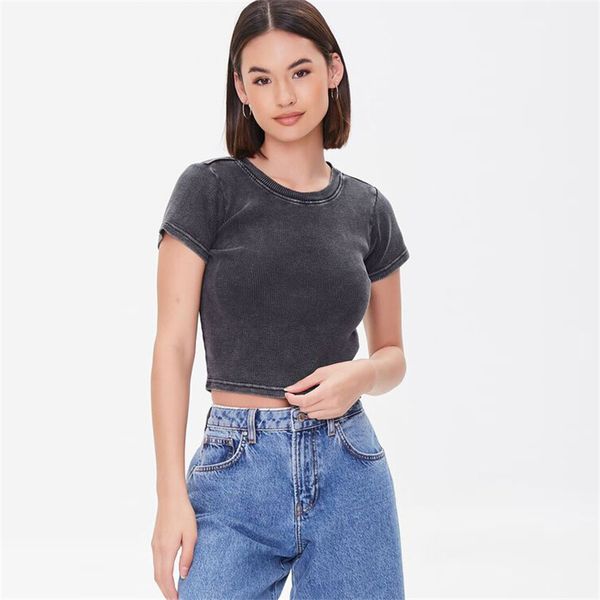 Wholesale Women Tshirt Fashion Custom Logo Print Shirt Sexy Ladies Summer Plain Tight Crop Tops