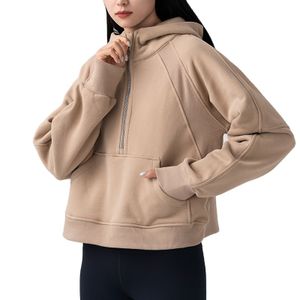 New Women Half Zipper Hoodies Collar Pullover Sweatshirts with Pockets Long Sleeve Crop Tops Thumb Hole
