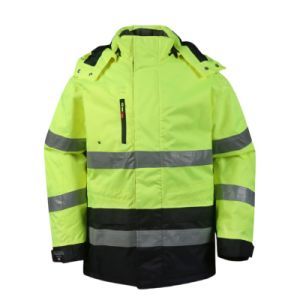 Custom Winter Hi Vis PPE Hood Oxford Windproof Water Resistant Reflective Durable Parka Outdoor Raincoat Workwear Safety Jacket