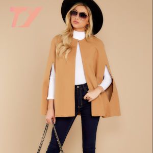 Women′s Leisure Medium Length Coat Elegant Cape Coat