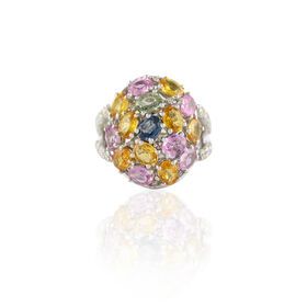 Custom Jewelry Genuine Multi Sapphire And Diamond Cocktail Ring 18K Solid White Gold Gemstone Ring Wholesale Products For Women