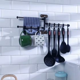 Punch-Free Kitchen Hook Rack Wall Towel Shelf Mounted Tool Holder Adjustable Hanging For Kitchenware Utensil Storage Rack