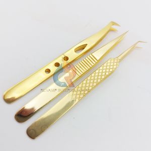 Hot Selling Gold Plated Stainless Steel Eyelash Extension Tweezers High Quantity Beauty Tool for False Eyelashes