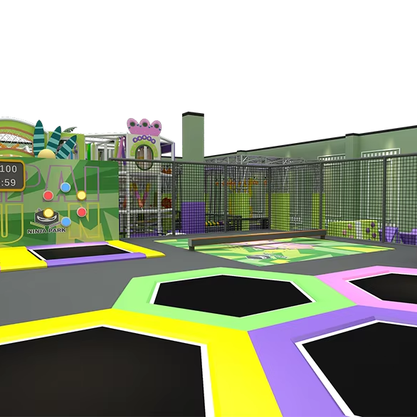 Pokiddo Custom Indoor Trampoline Park Green & Purple Style Available in Various Sizes