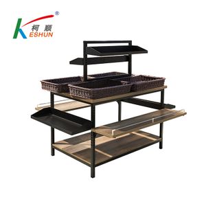 Supermarket fruit and vegetable racks, small steel and wood display racks, factory direct delivery