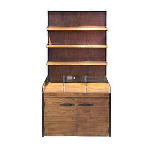 Supermarket single-sided wall shelf with iron structure and wooden cabinet body, fashionable and beautiful