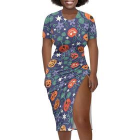 Halloween Horror Style Sexy Skinny Slit Bodycon Dress Dropshipping Women Short Sleeves O Neck Skirt Party Club Customized Dress