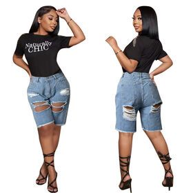 Women's Pants Distressed Jeans Denim Shorts Pants Ladies Jeans Cut Out Ripped Holes Women Jeans trousers